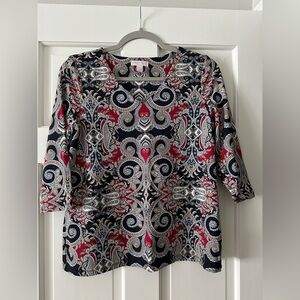 Charter Club Red Paisley V-Neck 3/4 Length Sleeve Blouse Shirt